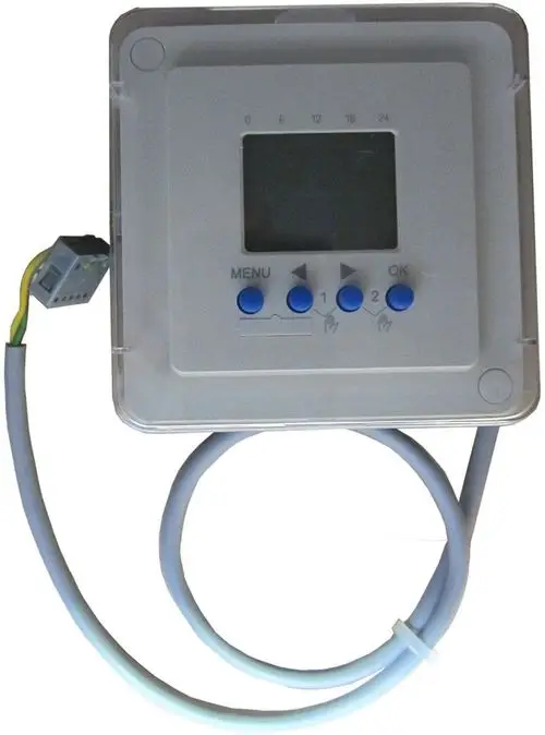 Digitaler Steuerungs- und Timer-Mechanismus von Bosch, ausgestattet mit Display und Tasten für Menü, keine spezifischen Maße oder Produktdetails sichtbar.